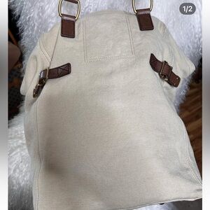 YSL Never used off white canvas bag, brown leather trim and handles